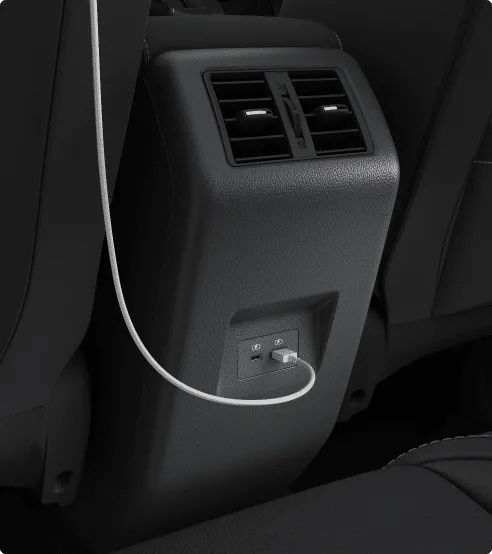 Front and rear USB ports for charging (Type-A and Type-C)